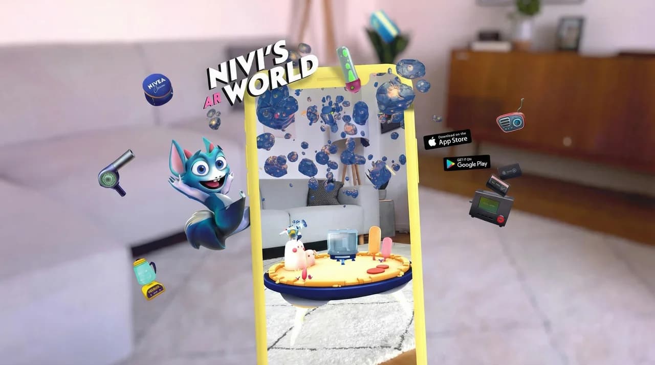 AR storytelling app for children and parents featuring the character Nivi.