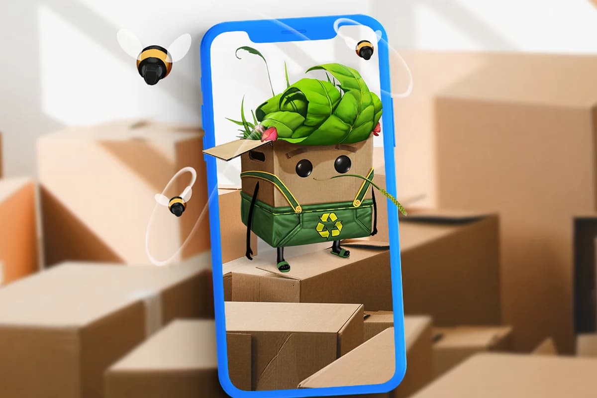 3D mascot Karli in AR for B2B packaging solutions.