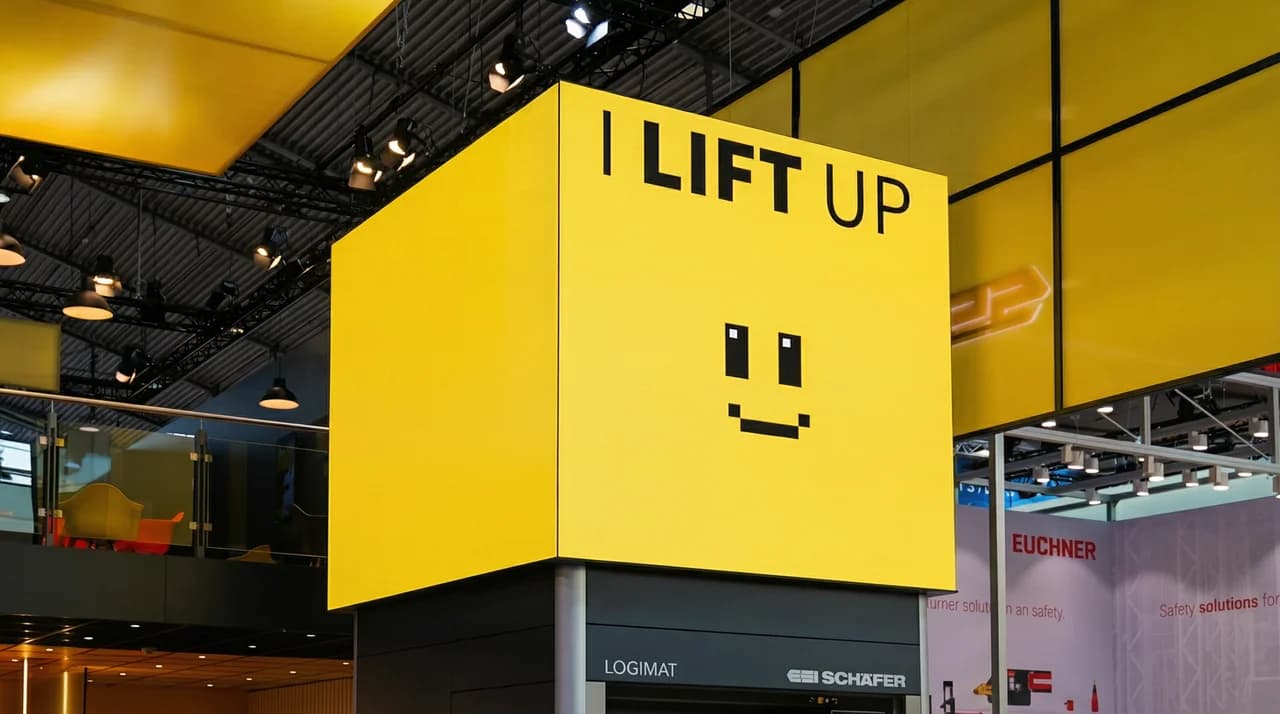 Three installations turning the trade fair booth of SSI SCHAEFER into an immersive brand world.