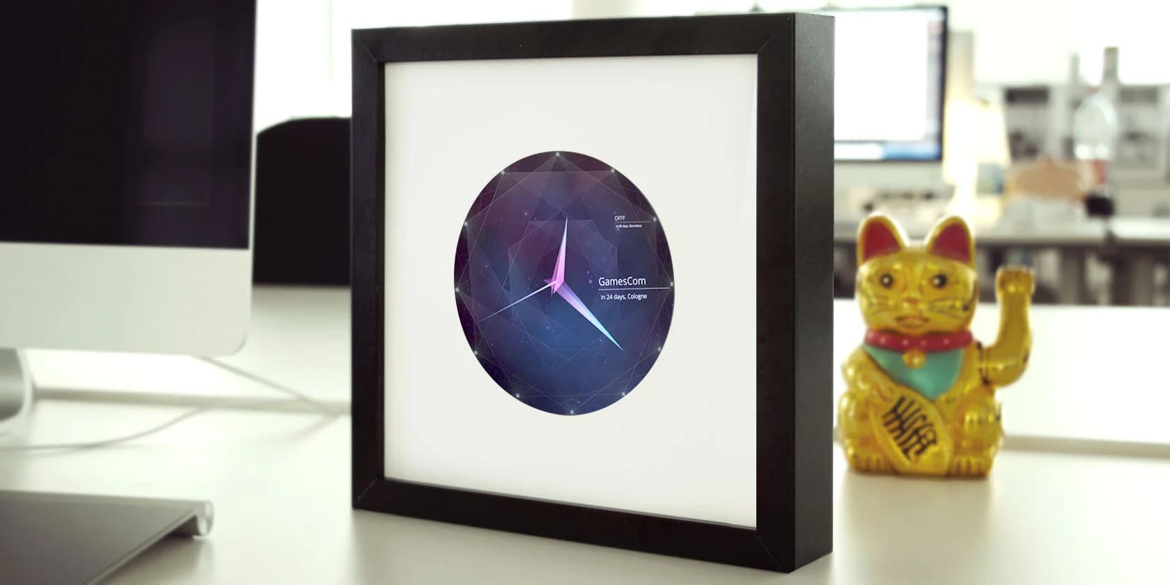 Placeholder image: The Boxx hangs on a living room wall, warm light, iPad in the frame displays an app.