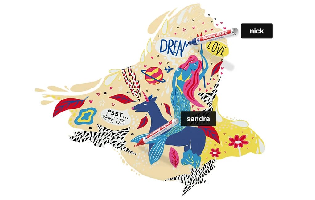 Placeholder: Close-up of a digital marker creating a vibrant stroke on the canvas.