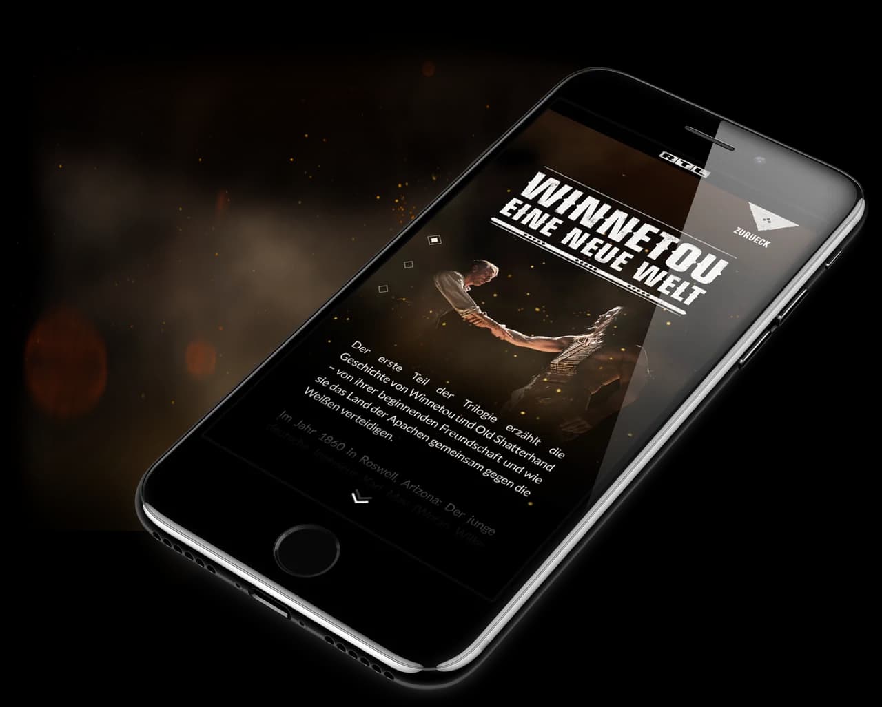 Character profiles and fan shop screenshots with product images and portraits of the main actors.